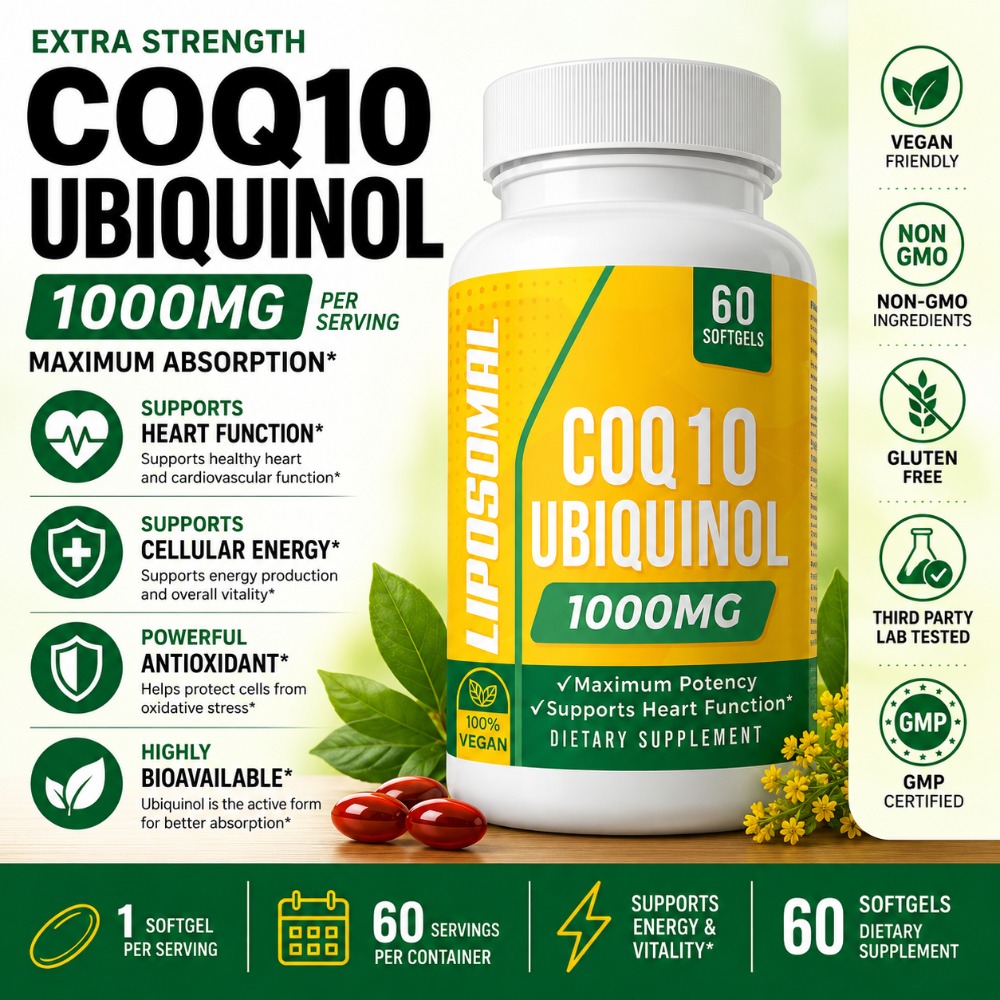 Coq10 Ubiquinol Softgel - CoQ10 Ubiquinol 1000mg Vegano em Cápsulas